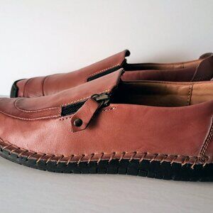 Mens Dr. Scholl's Brown Leather Loafers w/ Side Zipper, Size 10